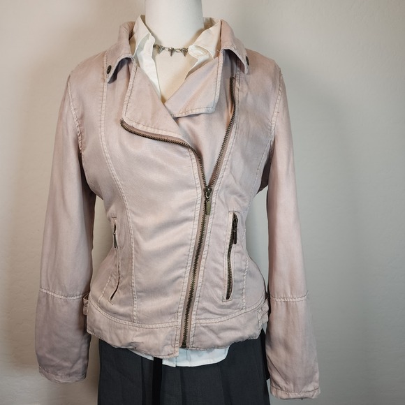 Max Jeans Womens Dusty Pink Moto Biker Jacket Full Zip Size L NWT - Picture 1 of 7